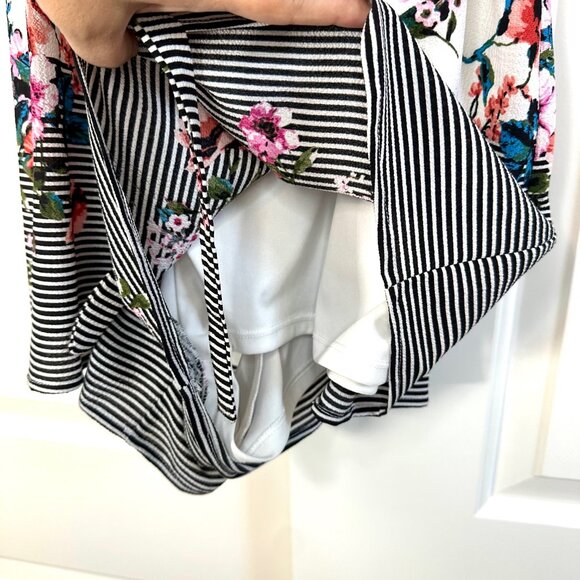 White & Black Stripes and Floral Print Flutter Sleeve Tie Waist Rompers XXL - Picture 9 of 11